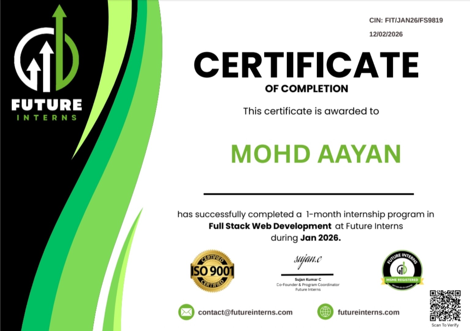 Future Intern Developer Certificate