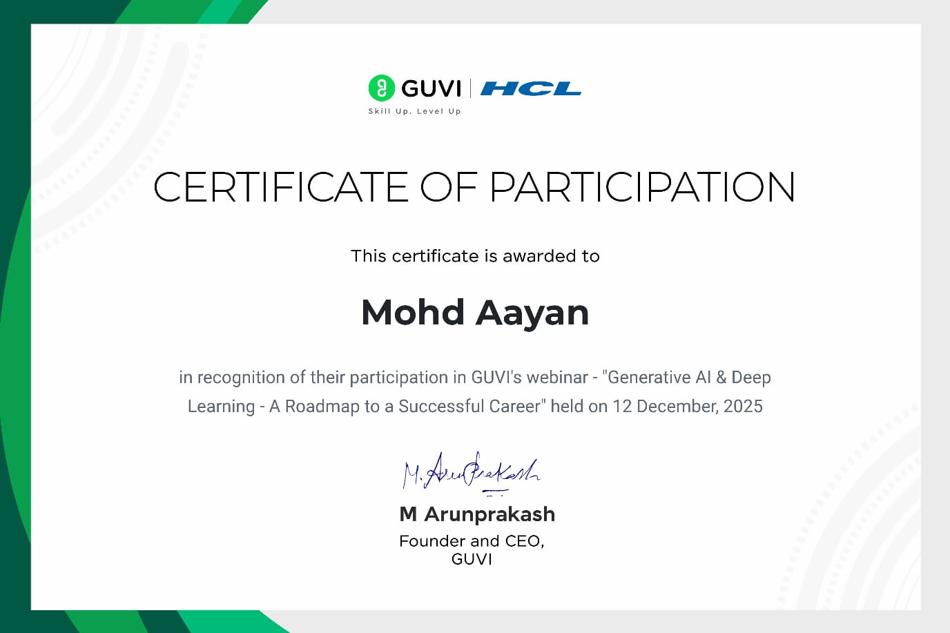 GUVI AI Webinar Certificate