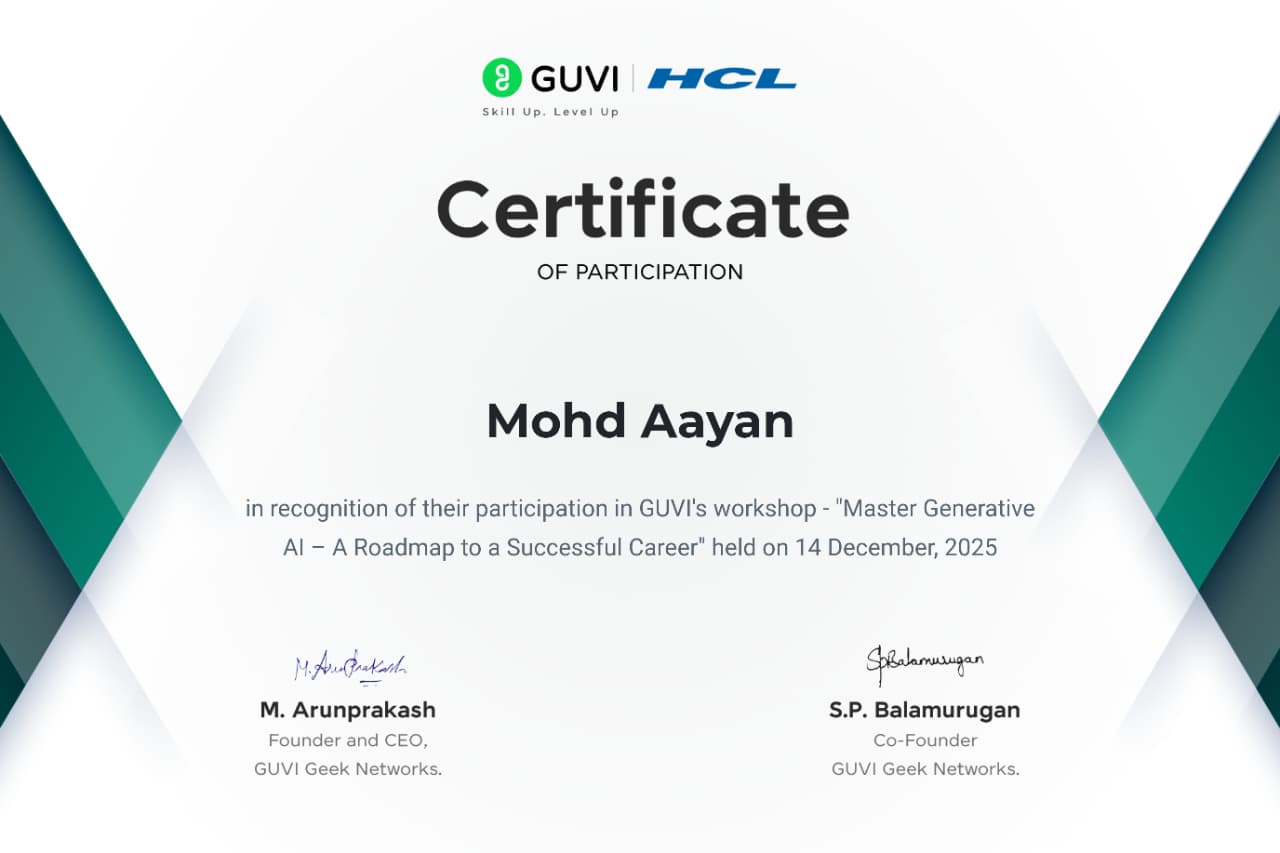 GUVI AI Workshop Certificate