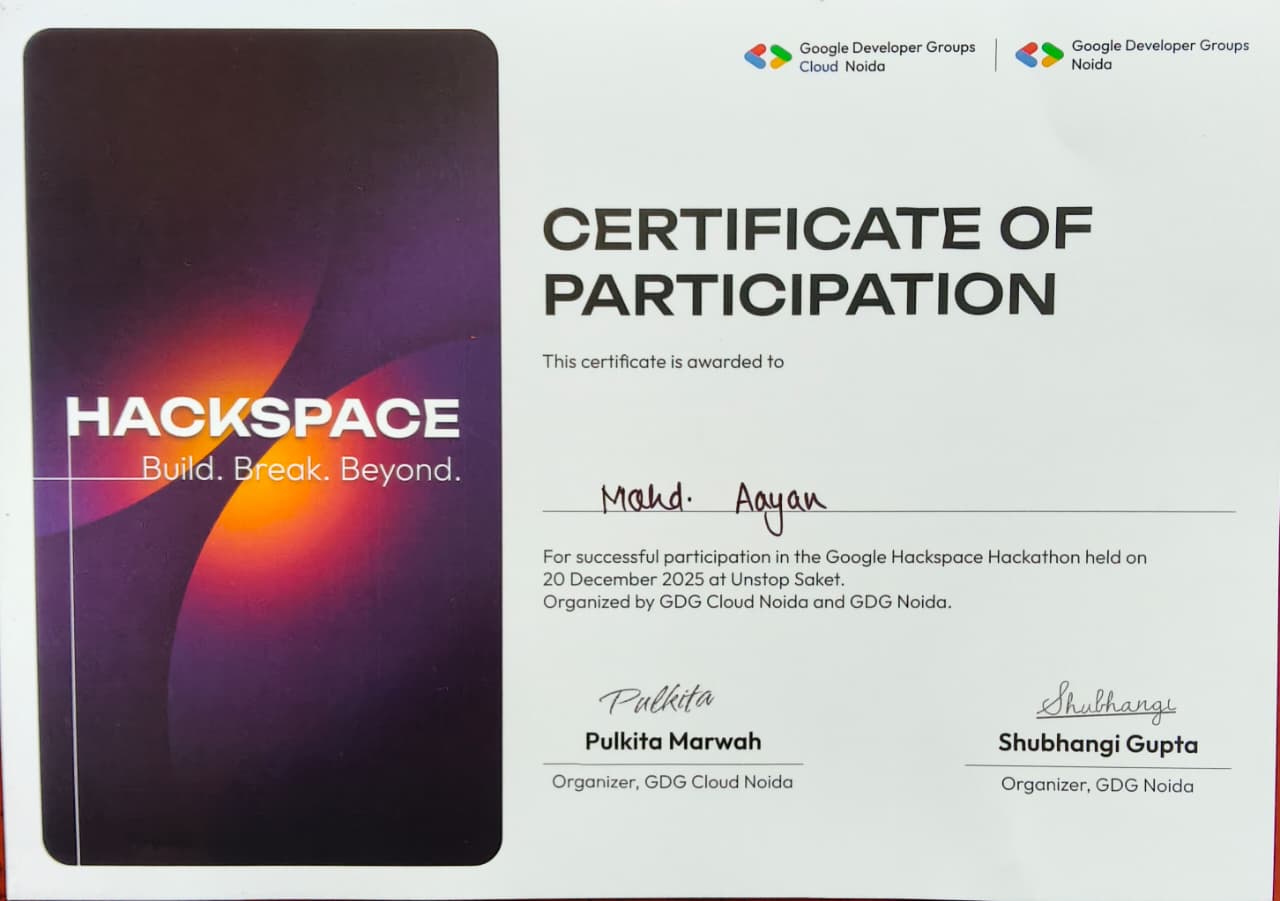 Google Hackspace Certificate
