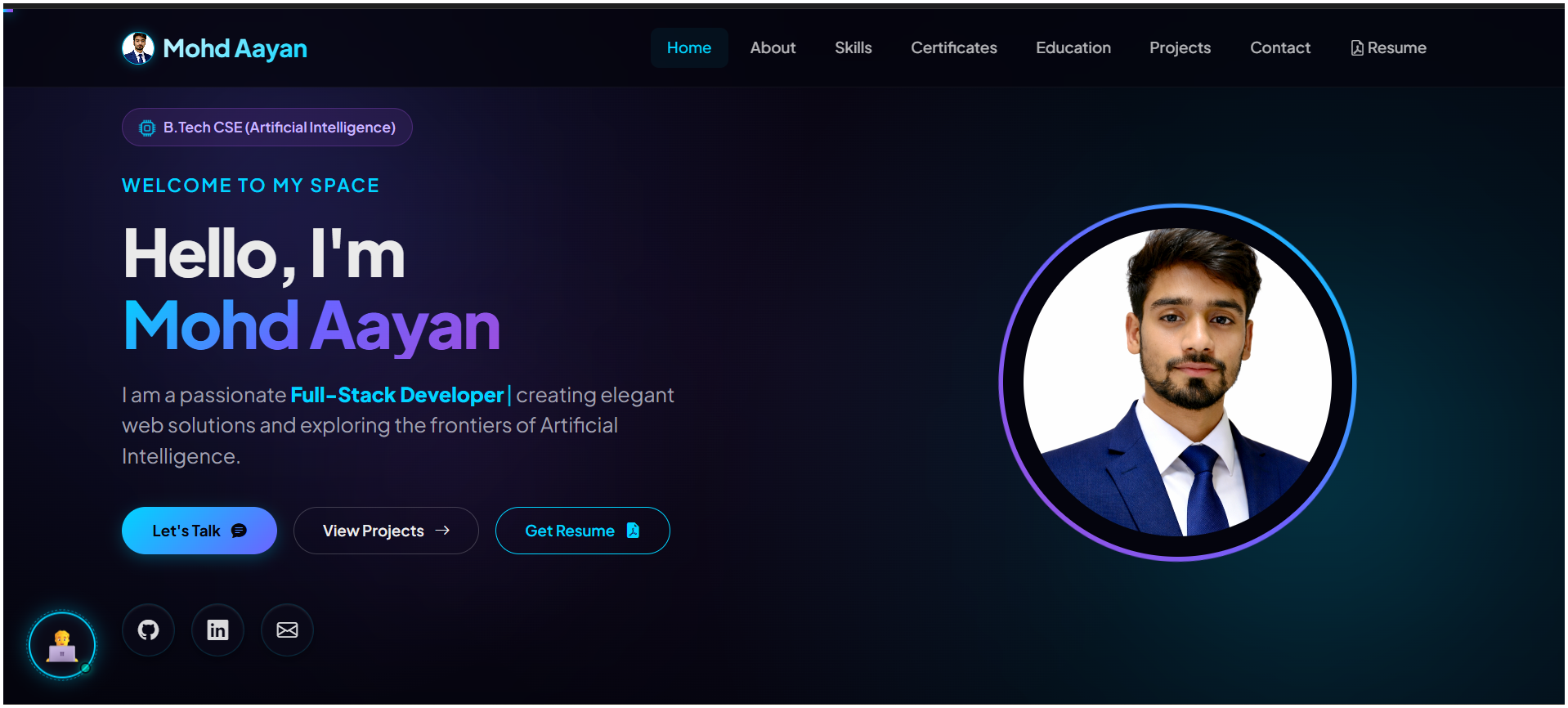Mohd Aayan's Coder Portfolio Mockup